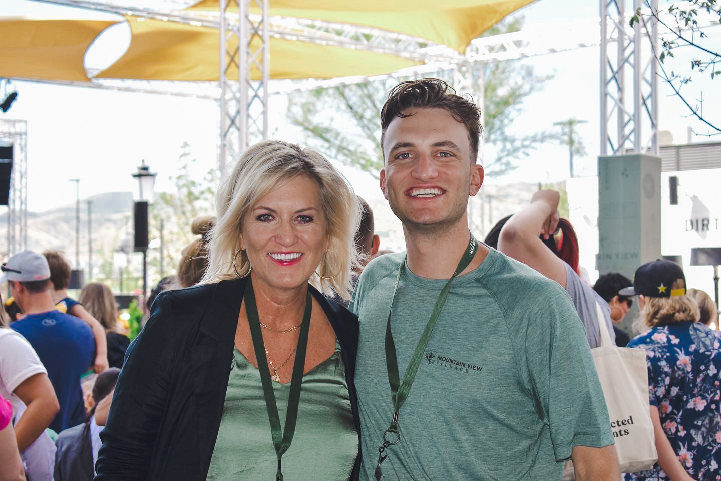 Marcia Foote and Anthony Panuzio at the grand opening celebration for Riverton, Utah's Mountain View Village in 2022.