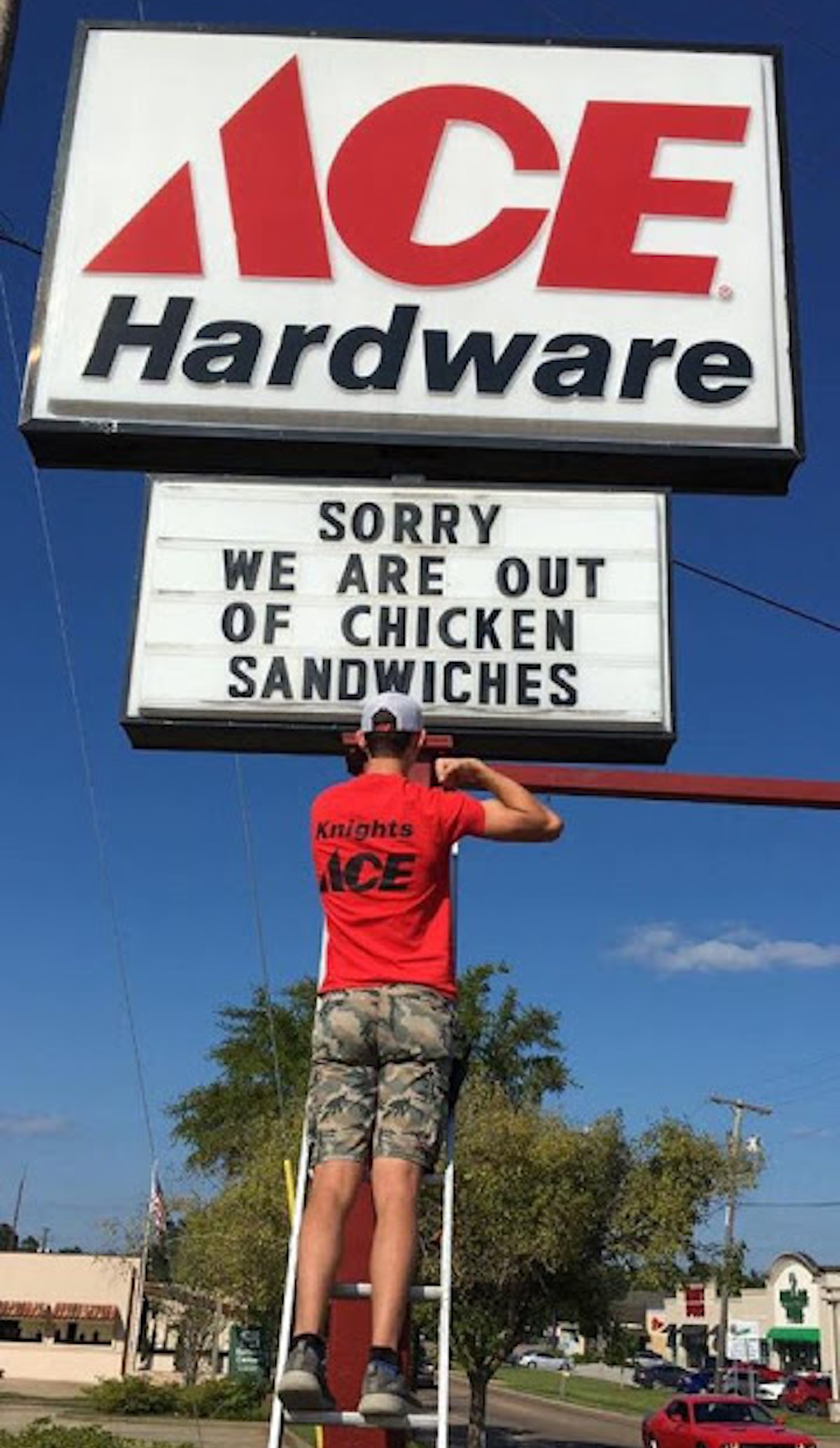Hunter Knight, owner of Knight's Ace Hardware in Franklinton, Louisiana, lets his team get creative with its sign, inclu