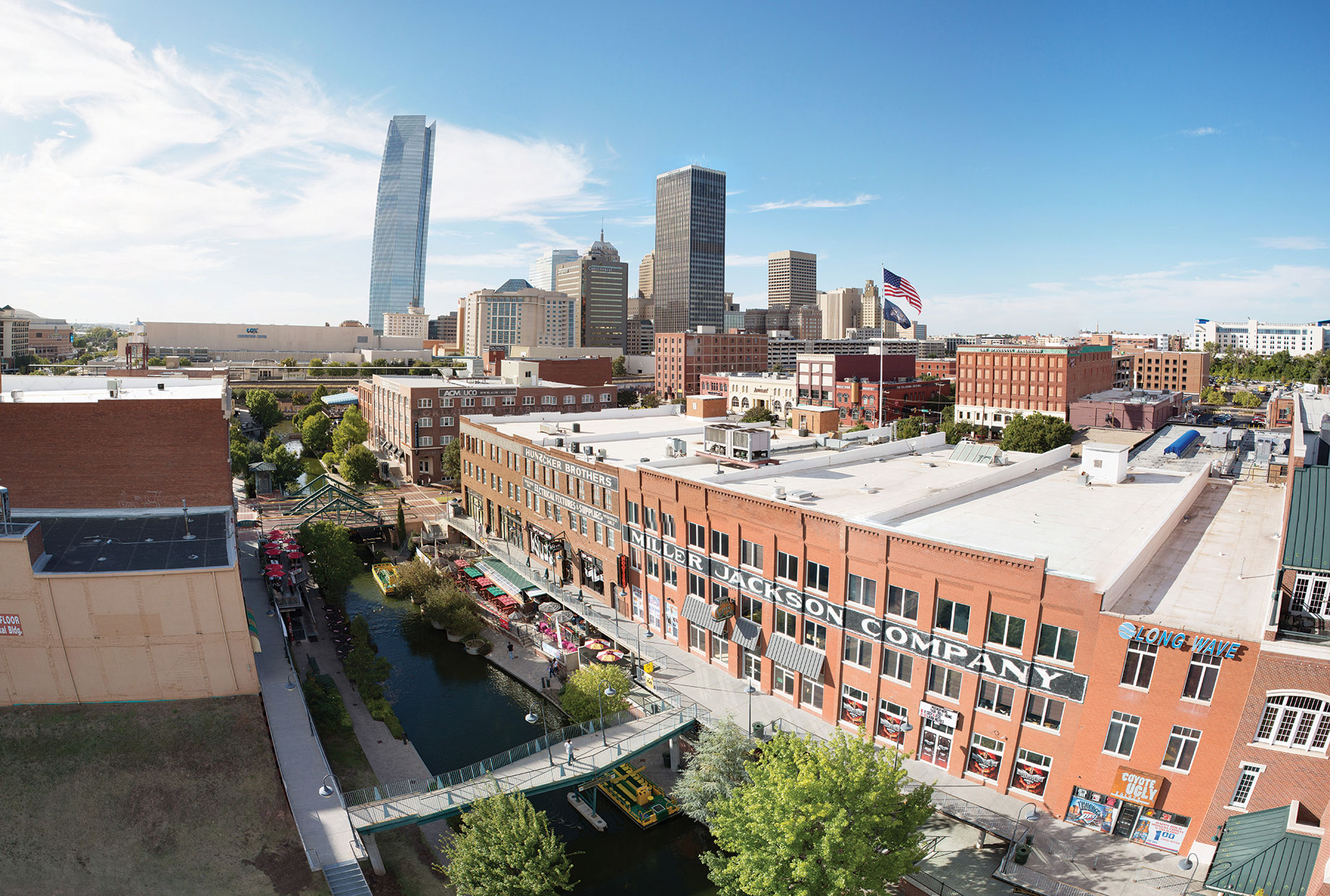 Bricktown Canal looks toward Cox Convention Center here. At the other end, it flows into the Oklahoma River