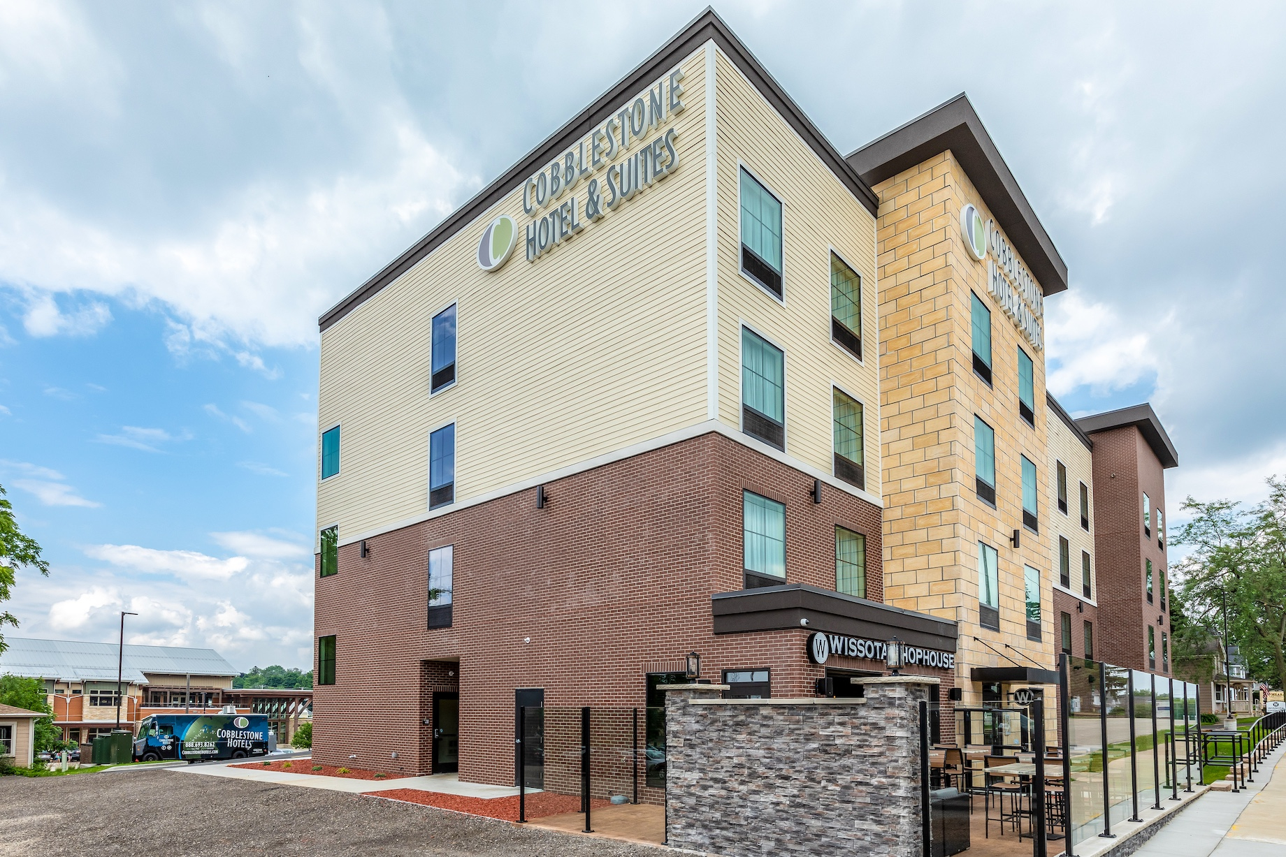 The 60-unit Cobblestone Hotel & Suites and Wissota Chophouse in Hartford, Wisconsin, opened in 2018.