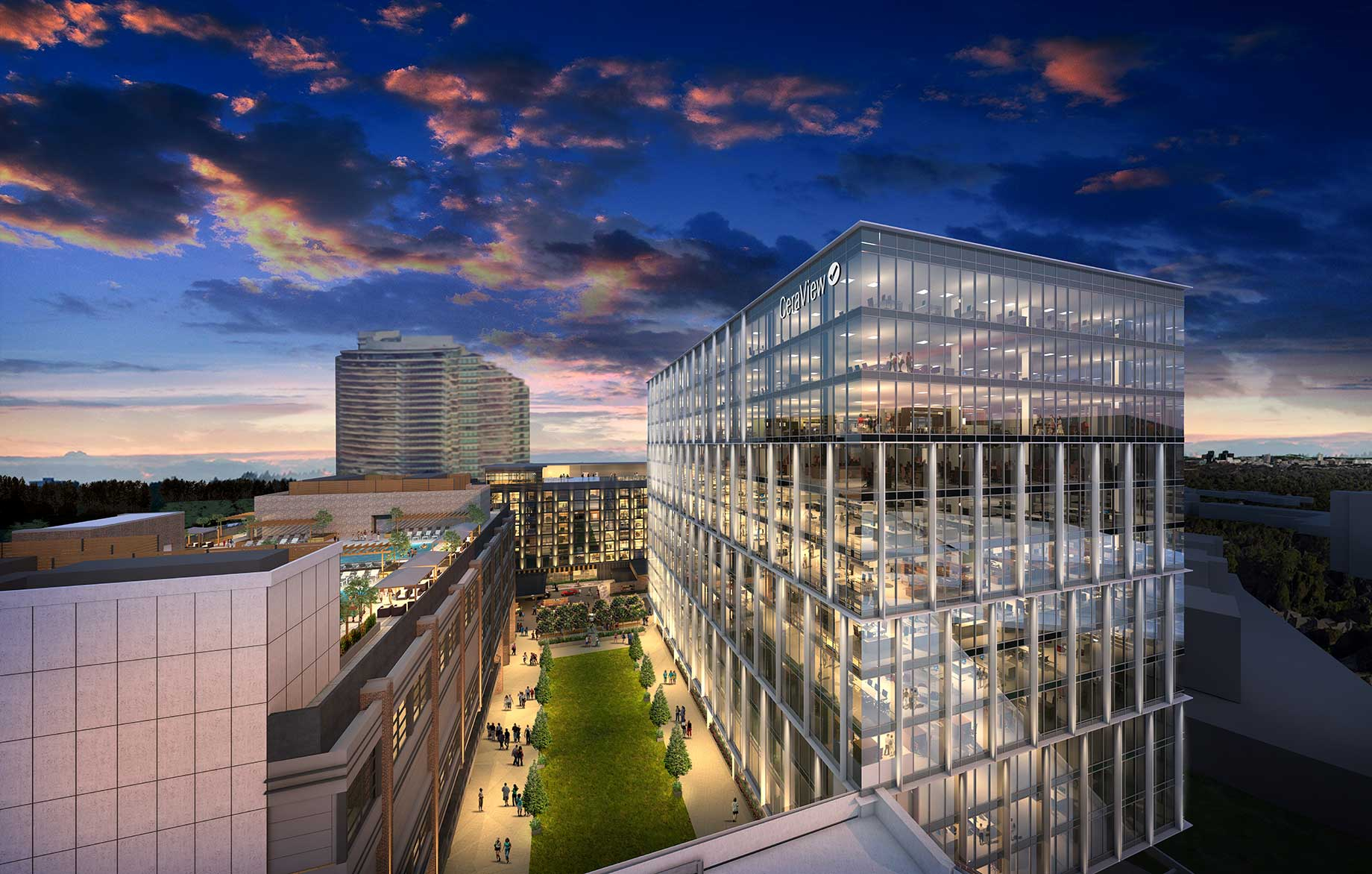 A courtyard surrounded by restaurants will be easily accessible to office workers
