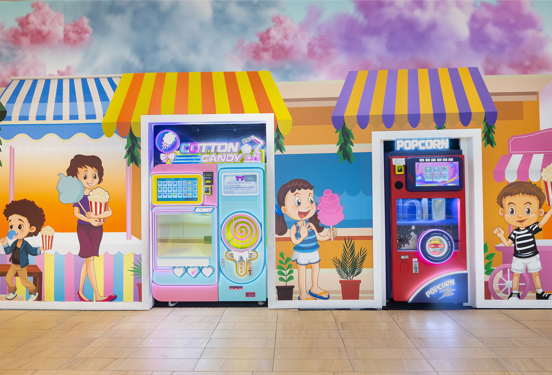 Leyad’s Londonderry in Edmonton, Alberta, transformed a blank construction wall with a colorful cotton candy and popcorn vend