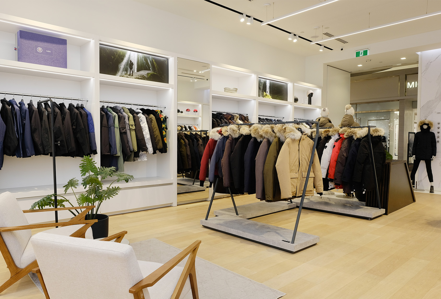 Luxury outerwear brand Nobis’s retail boutique at Vaughan Mills in Vaughan, Ontario