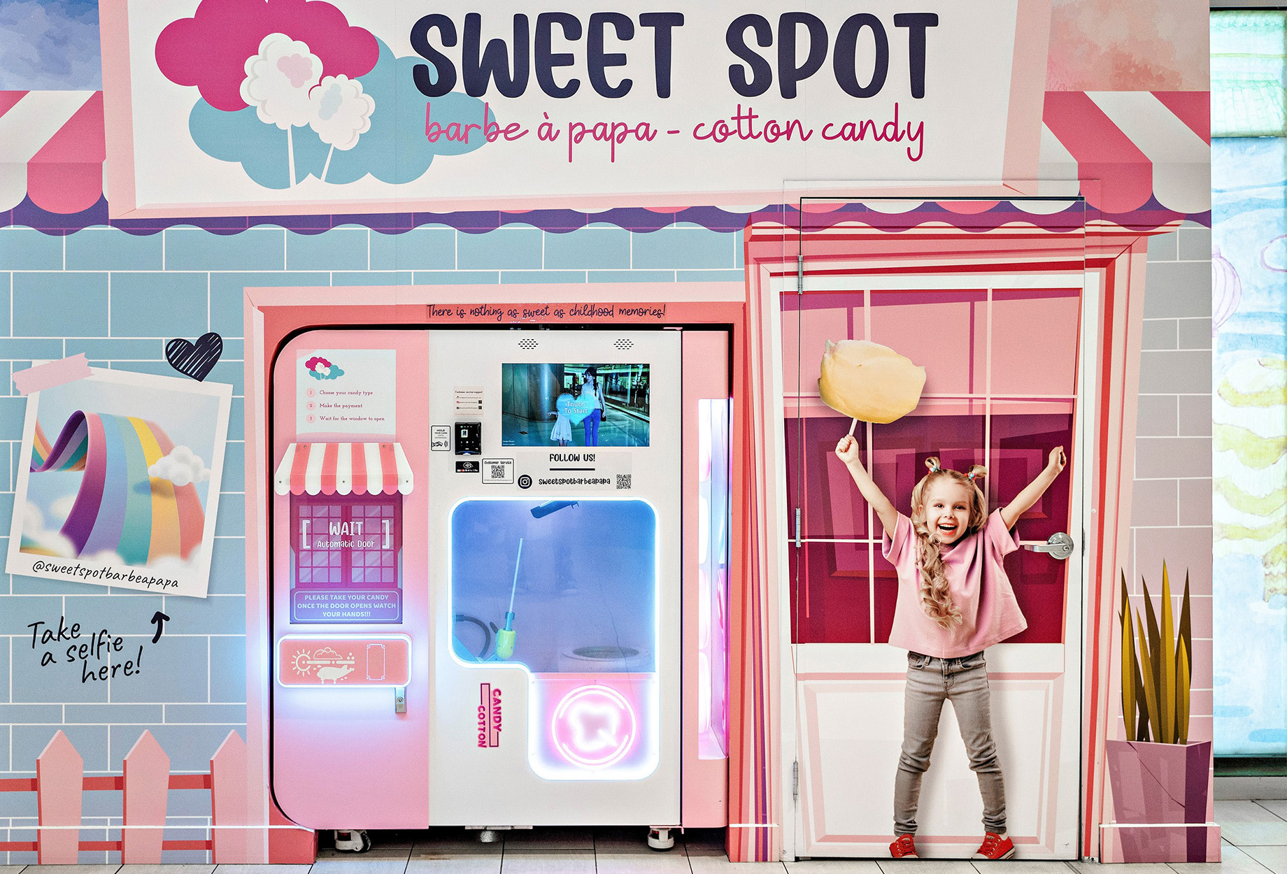 The Sweet Spot Barbe à Papa cotton candy vending machine in St. Laurent Centre in Ottawa