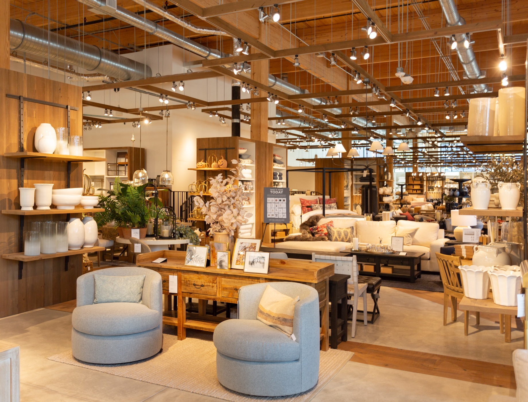 Mass timber construction creates an elevated atmosphere for Pottery Barn shoppers at Jamestown’s 619 Ponce in Atlanta.