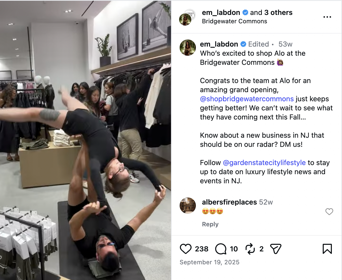 At Bridgewater Commons in New Jersey, the property team created its own Instagram Reel for Alo’s store opening, giving follow