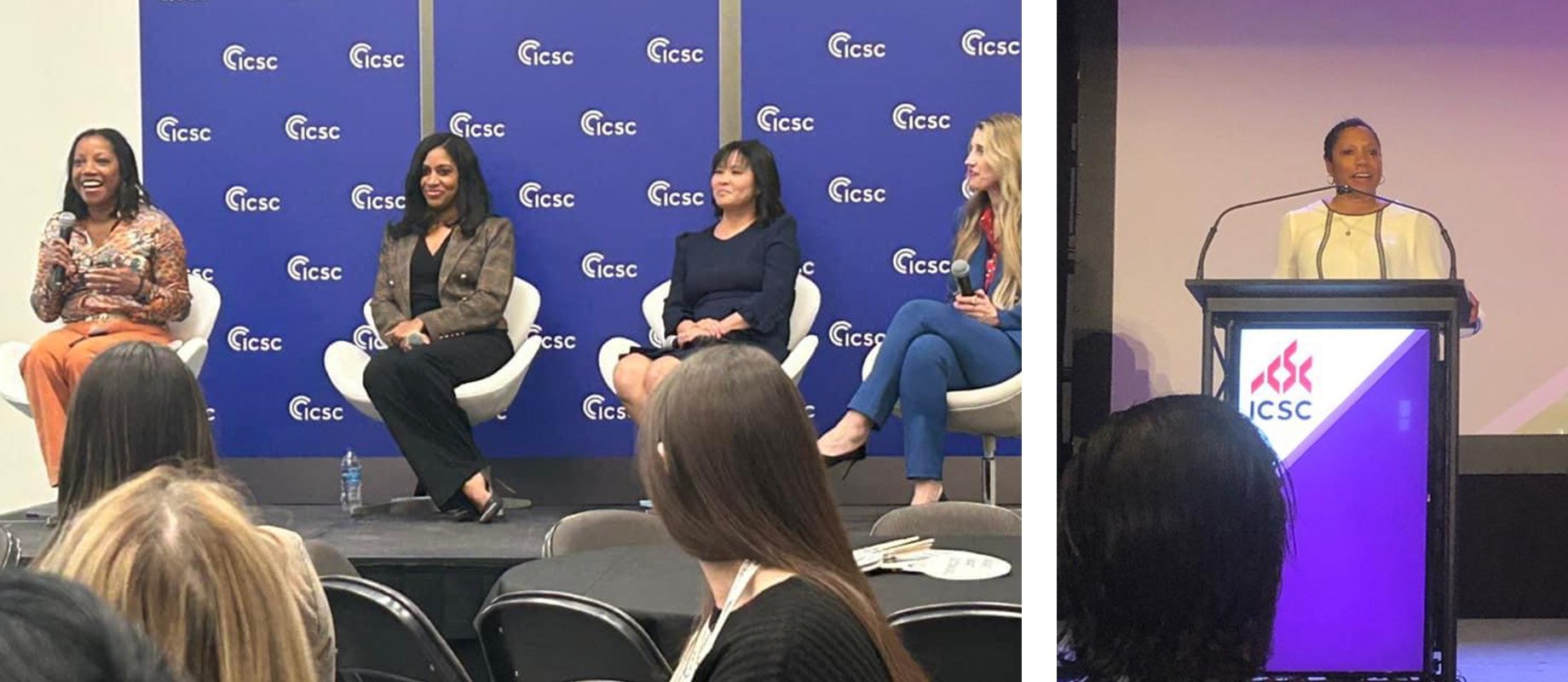 Perennial ICSC@RED RIVER planning committee volunteer Auzenne, at left in the first photo, moderated a women’s panel at the e