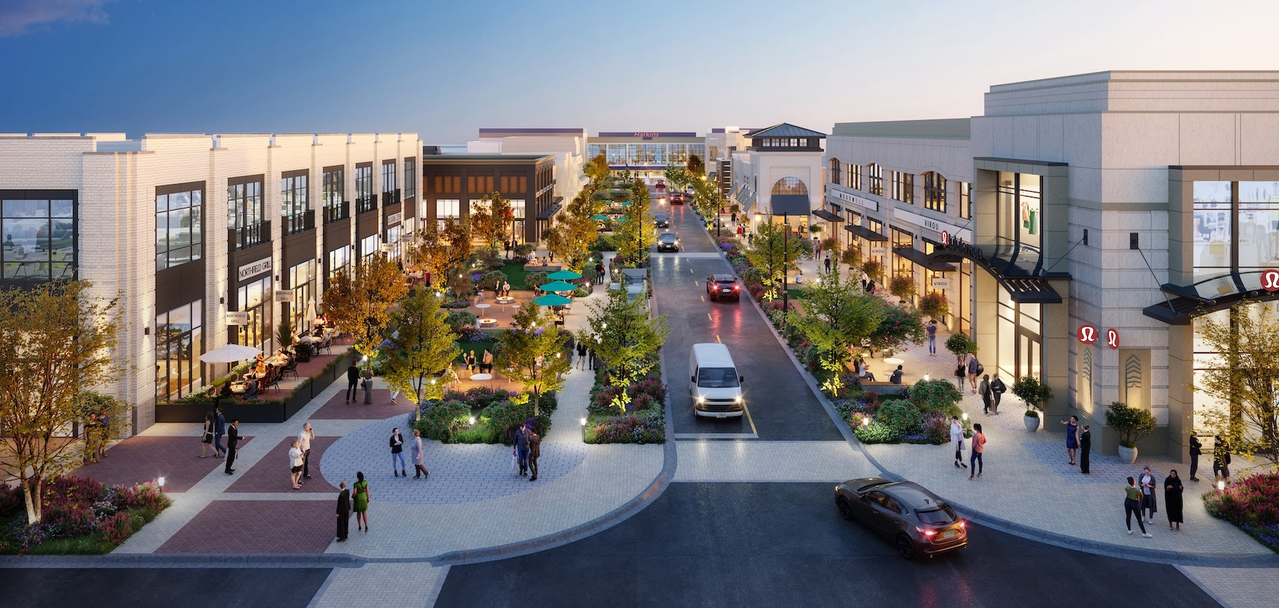 Looking south from the pedestrian mall toward Harkins Theaters, this rendering envisions Phase 2, which will begin next year 