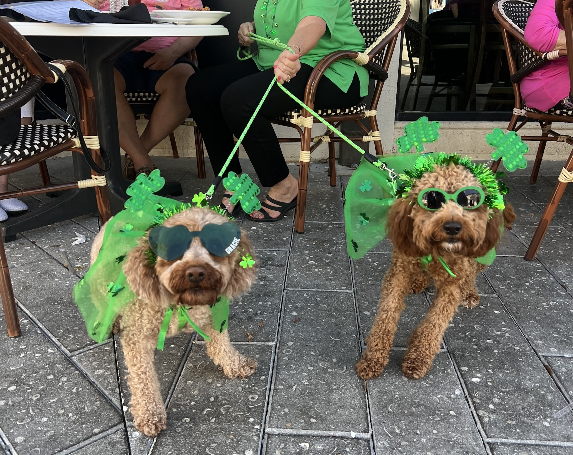 Patrons of Fort Myers, Florida’s Bell Tower open-air center take in St. Patrick’s Day festivities.