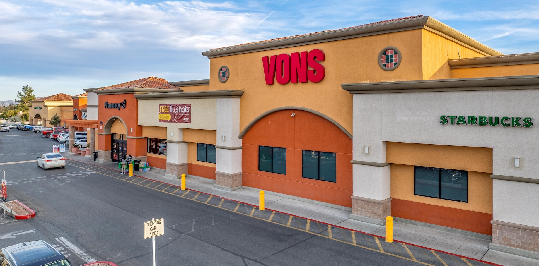 A Vons grocery store anchors Las Vegas’ Las Palmas Village, which Brixton Capital has acquired for $29.4 million.