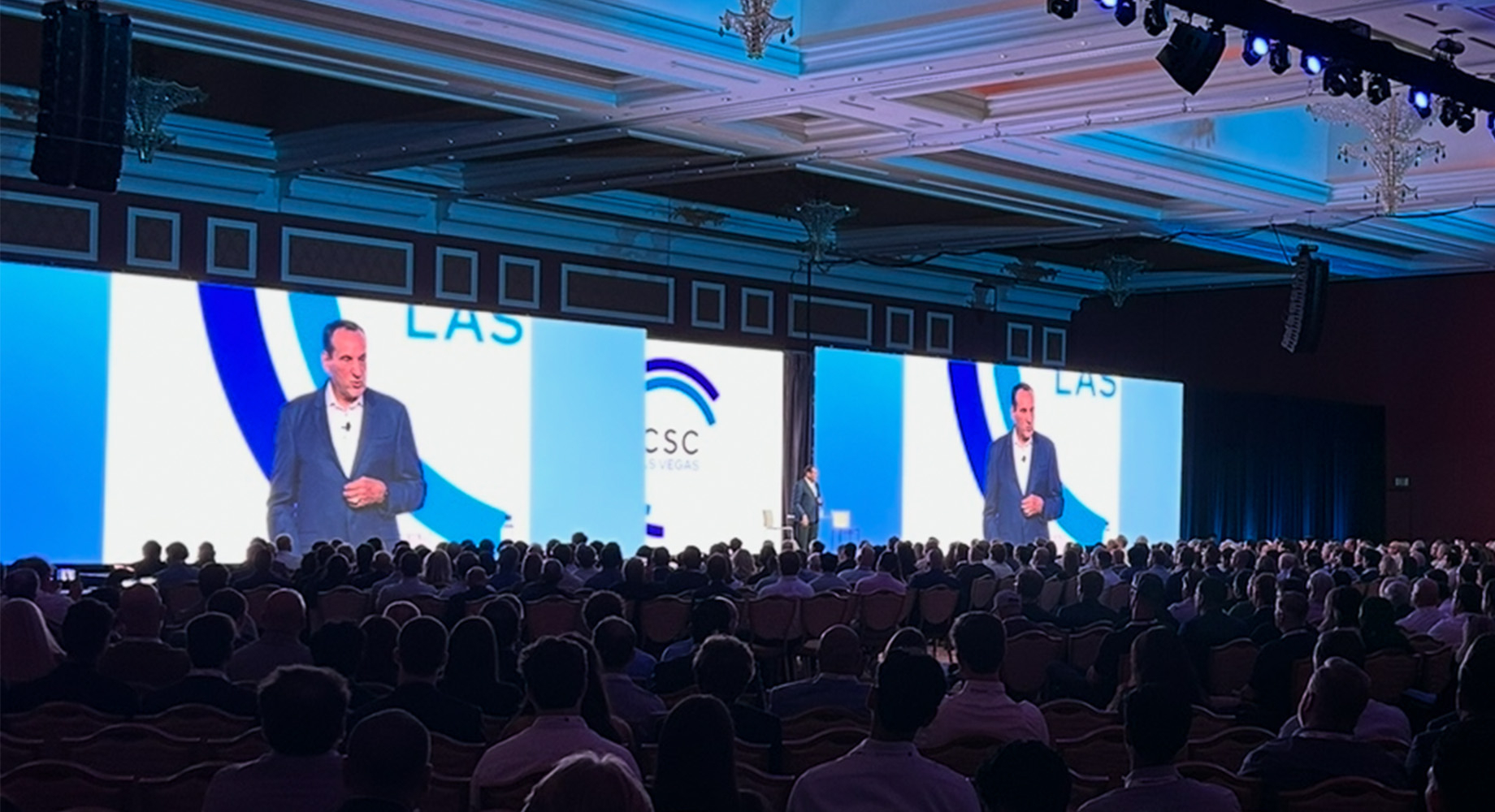 Mike Krzyzewski, known as Coach K, delivered a keynote at ICSC LAS VEGAS, followed by a conversation with ICSC president and 