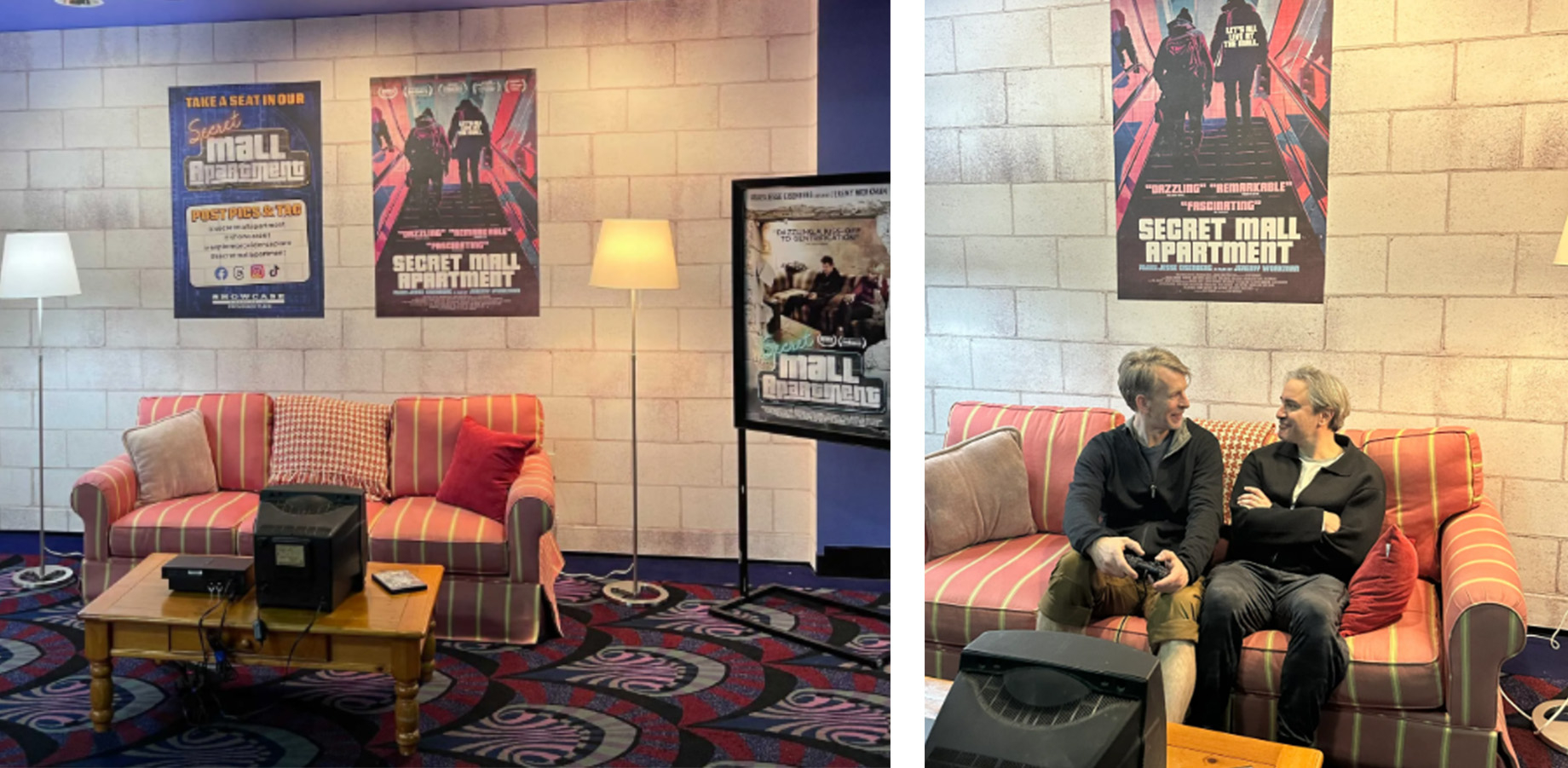 A period-accurate re-creation of the original secret mall apartment sits in the cinema lobby at Providence Place. At right, M