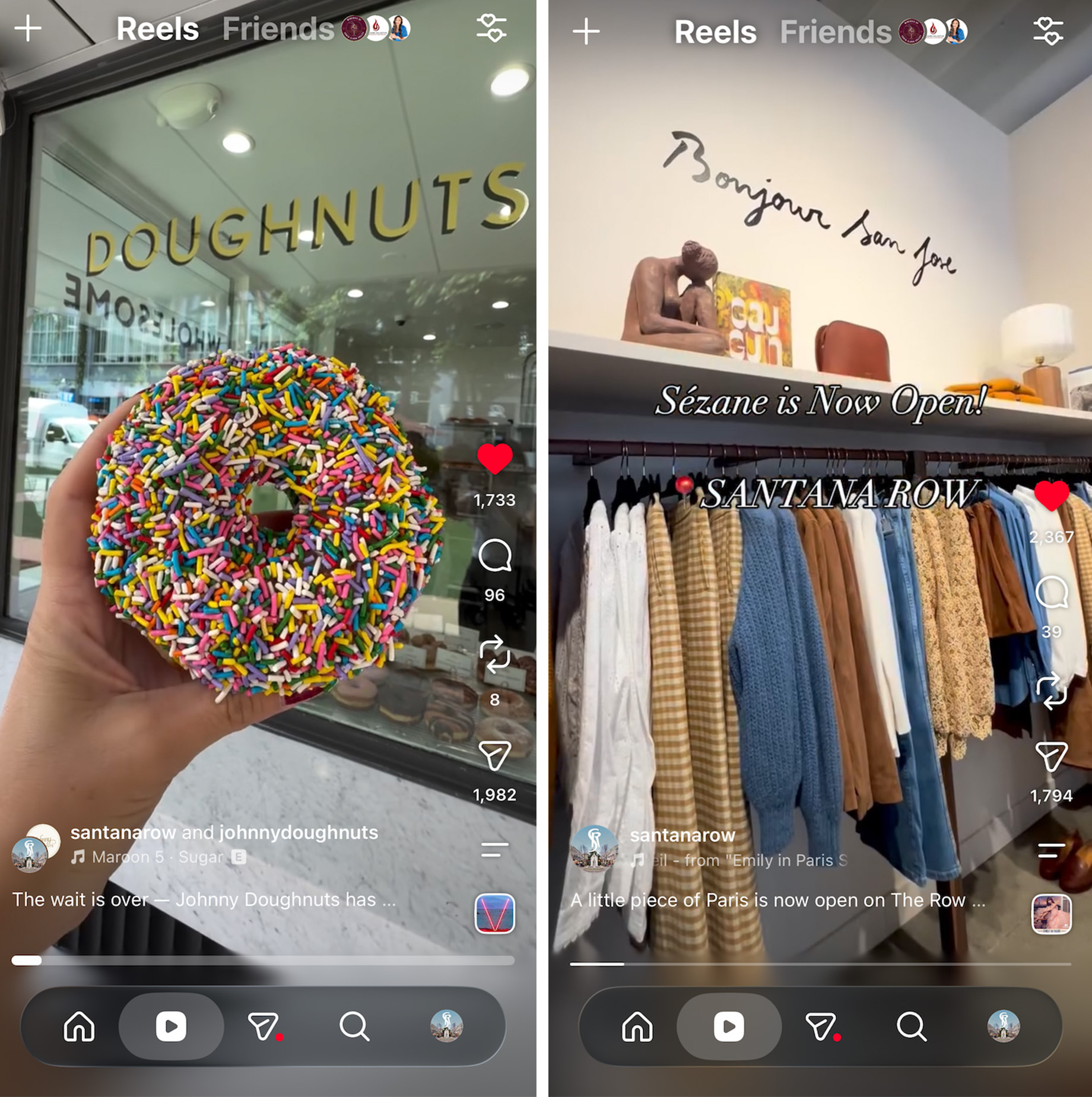 The May 27 Instagram Reel announcing Johnny Doughnuts’ opening is the Santana Row Instagram account’s top-performing food pos