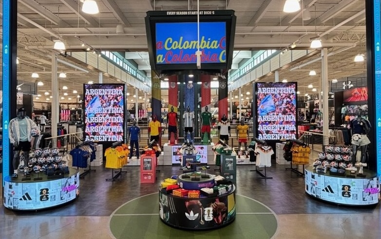 Dick’s Sporting Goods has set up World Cup displays to entice shoppers.