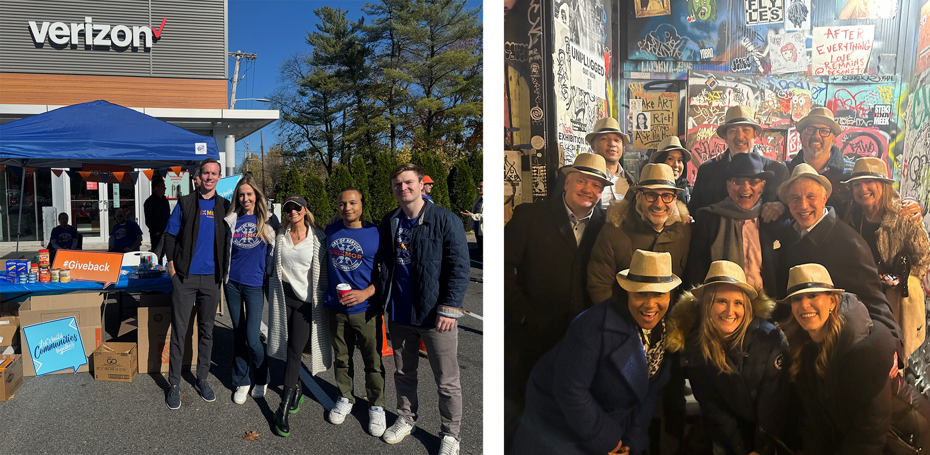 In the photo at left, Dubuc stands center among colleagues at a Brixmor food drive in 2025 at the company’s Mamaroneck Centre