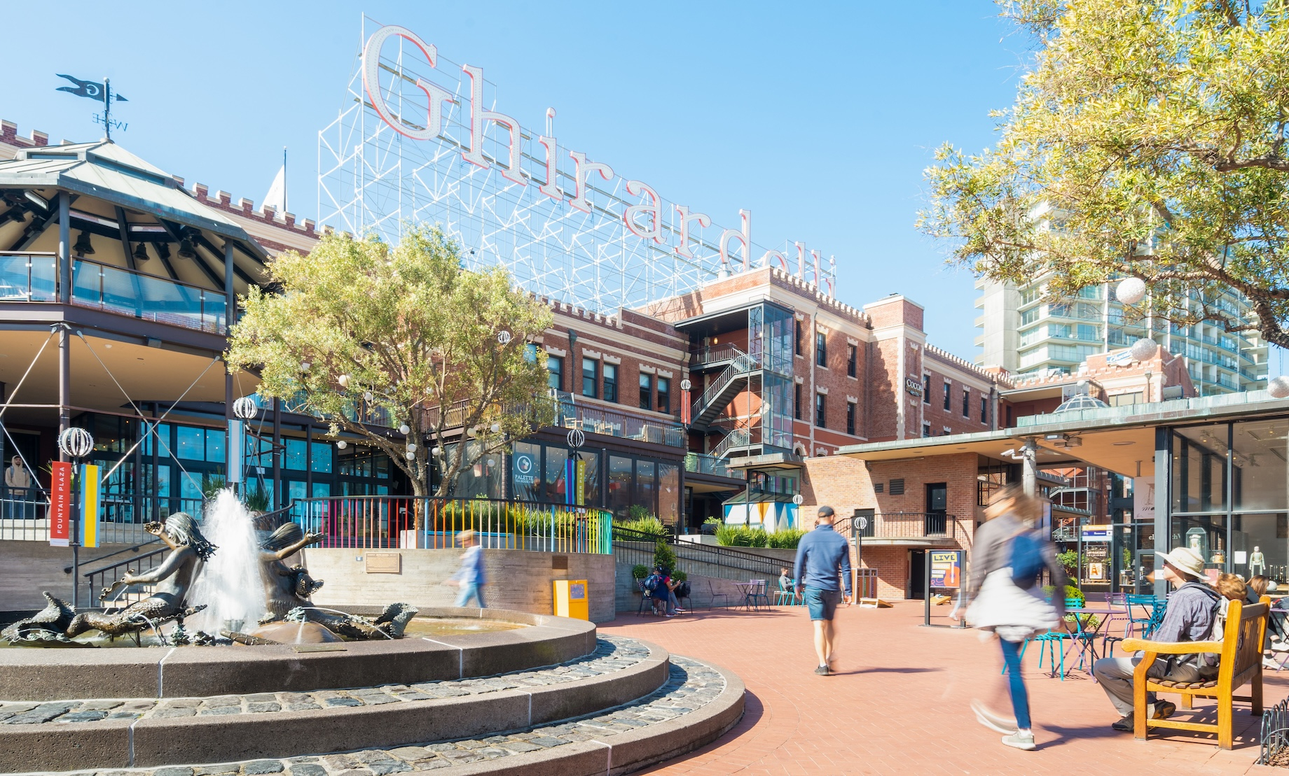 San Francisco’s Ghirardelli Square, known for its red-brick buildings, is listed on the National Register of Historic Places.