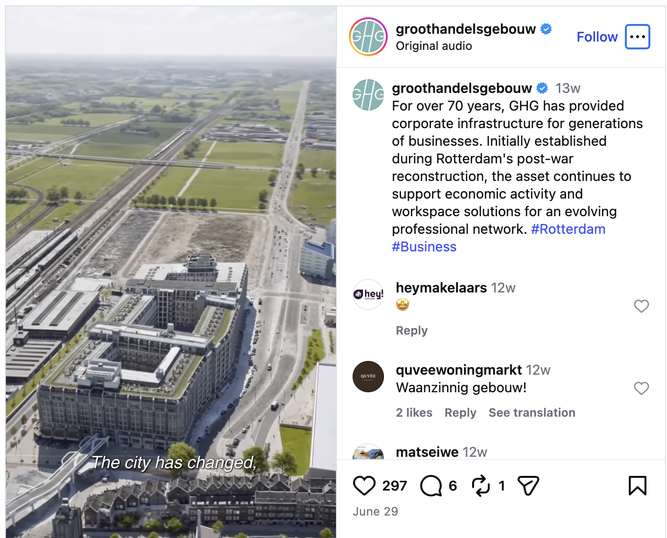 Jamestown uses social media to connect Groot Handelsgebouw’s origins in Rotterdam’s postwar reconstruction with the building 