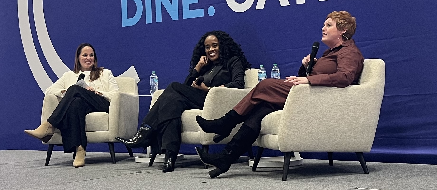 First Washington Realty’s Emily Gagliardi, at left; Pooka Pure & Simple’s Dawn Fitch, at center; and Shop Made Brands’ St