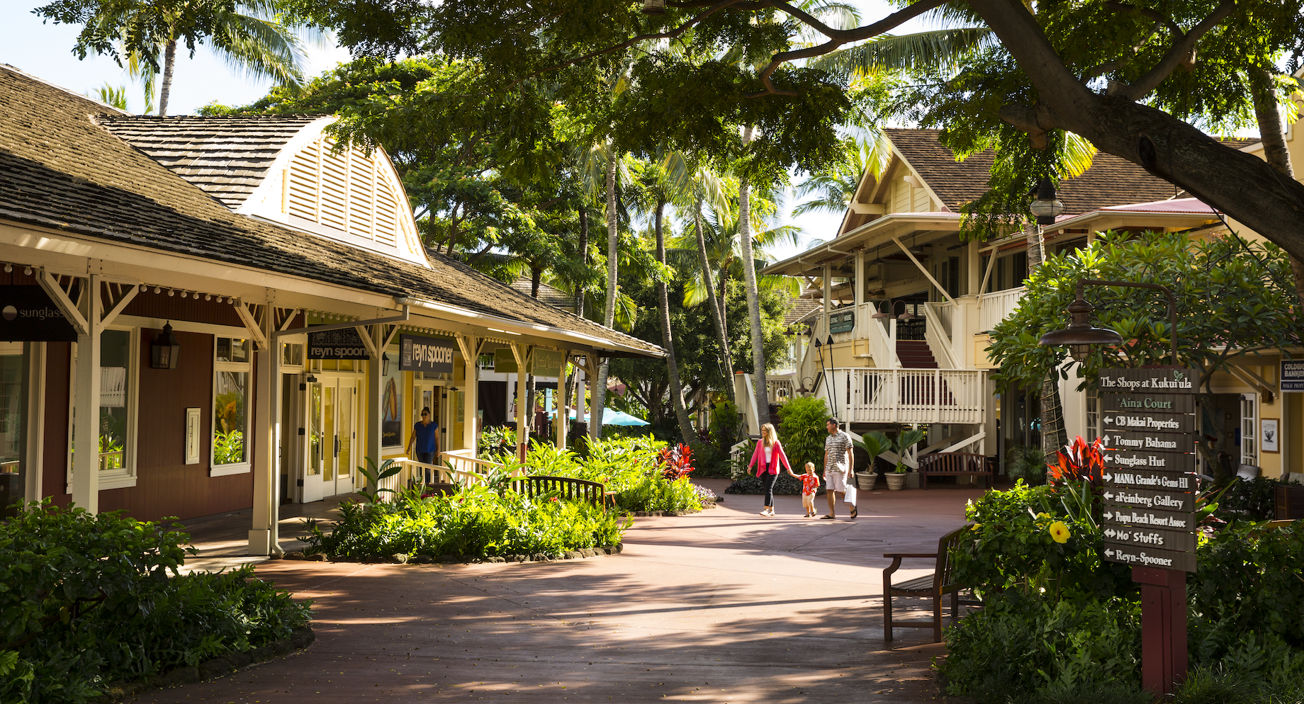 The Shops at Kukuiula, above, and Queens’ Marketplace, at top, are among the 21 retail properties in Alexander & Baldwin’
