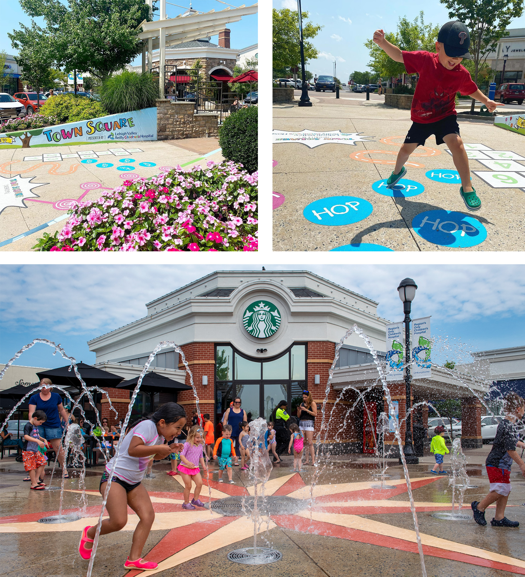 Lehigh Valley Reilly Children’s Hospital sponsors a Town Square and interactive fountain at Centennial’s Promenade Saucon Val