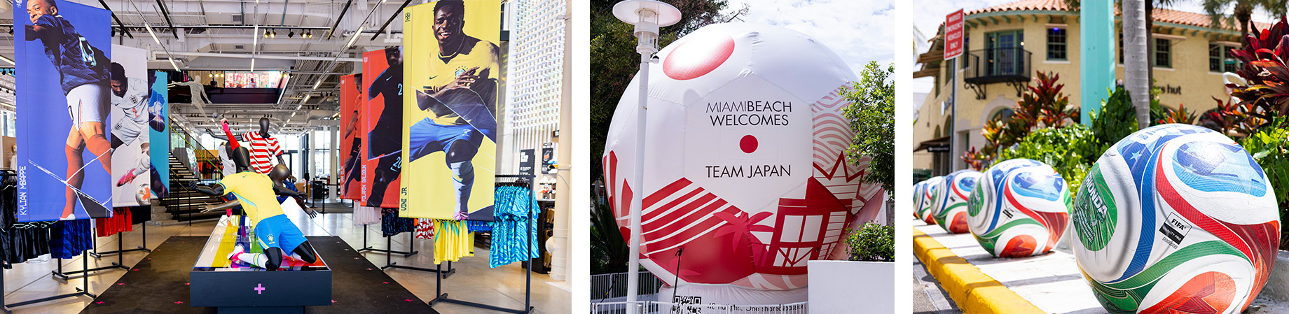 In Miami, one of the FIFA World Cup’s host cities, the Lincoln Road shopping district and tenants like Nike Miami, above left