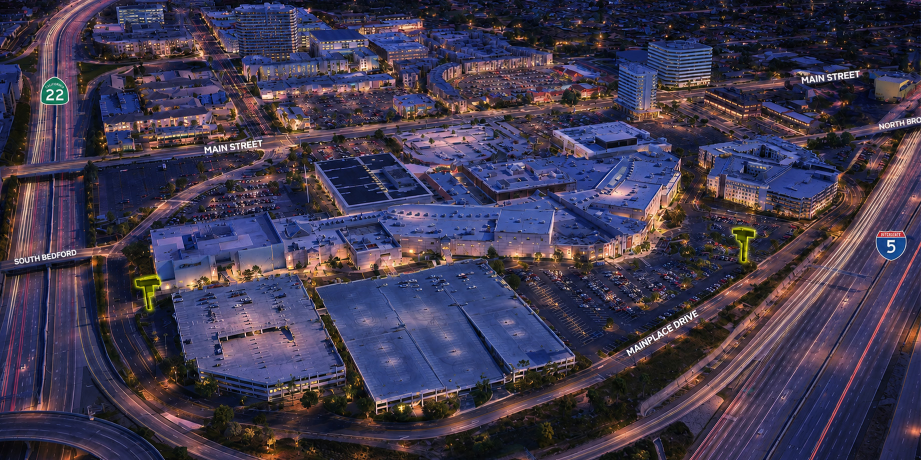 Lamar Advertising and Centennial will put up and operate digital billboards, highlighted in yellow above, at Centennial’s Mai