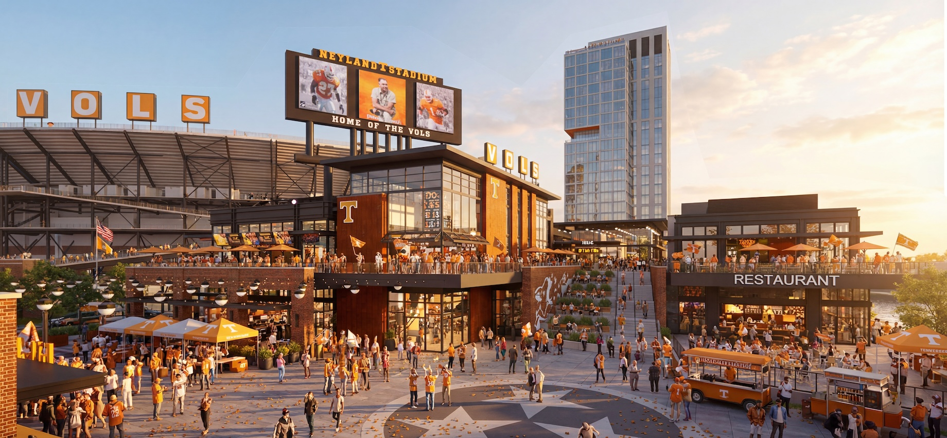 This rendering shows what the Neyland Entertainment District at The University of Tennessee in Knoxville might look like.