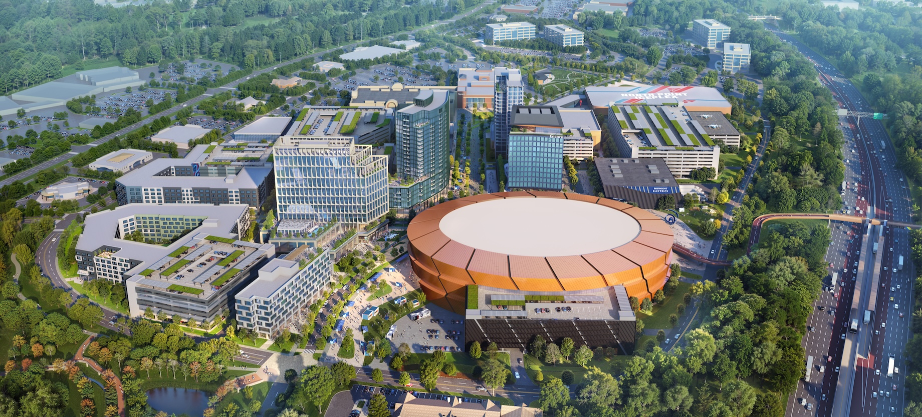The 100-acre mixed-use district, including an NHL arena, proposed for the redevelopment of North Point Mall