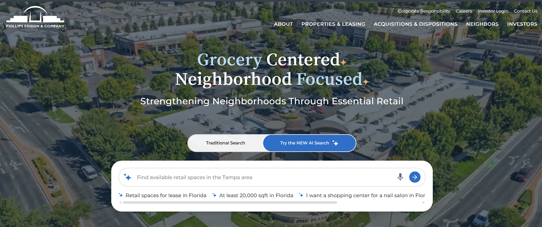 Phillips Edison has added an AI-enabled, natural-language search layer over its leasing portfolio of more than 300 grocery-an