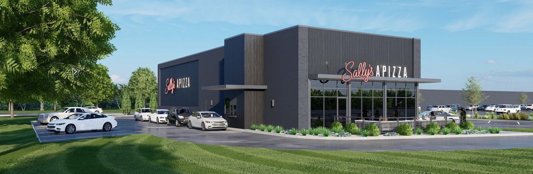 Sally’s Apizza unveiled its drive-thru prototype in 2022.