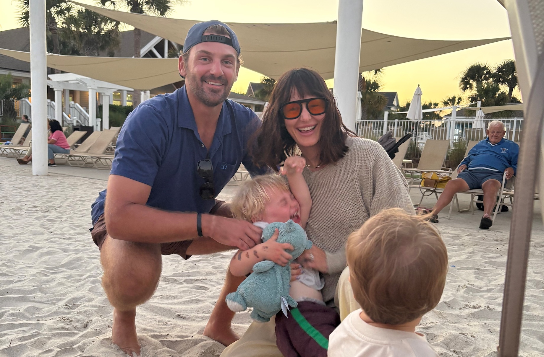 Grissom relaxed with her husband and son on Seabrook Island in South Carolina on Labor Day weekend.