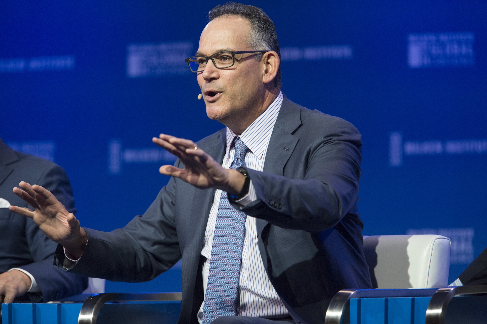 David Simon, chairman and chief executive officer of Simon Property Group Inc., speaks during the Milken Institute Global Con