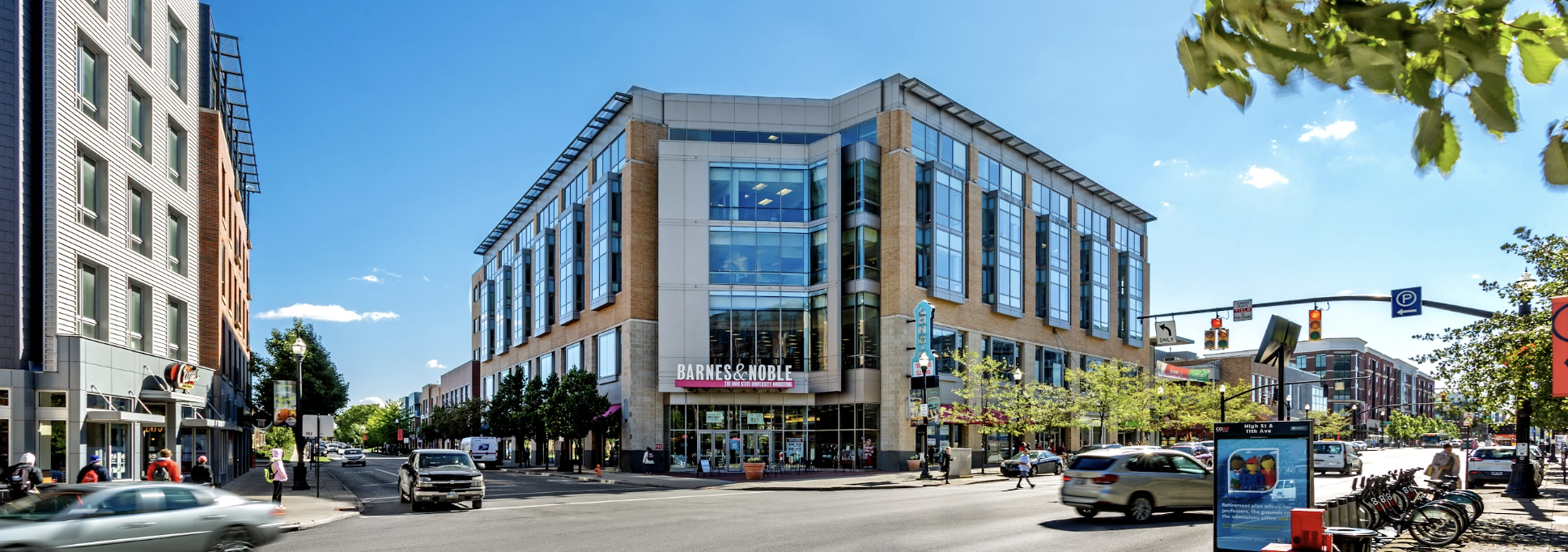 Barnes & Noble The Ohio State University Bookstore and Raising Cane’s, pictured on the left, are among the ground-floor t
