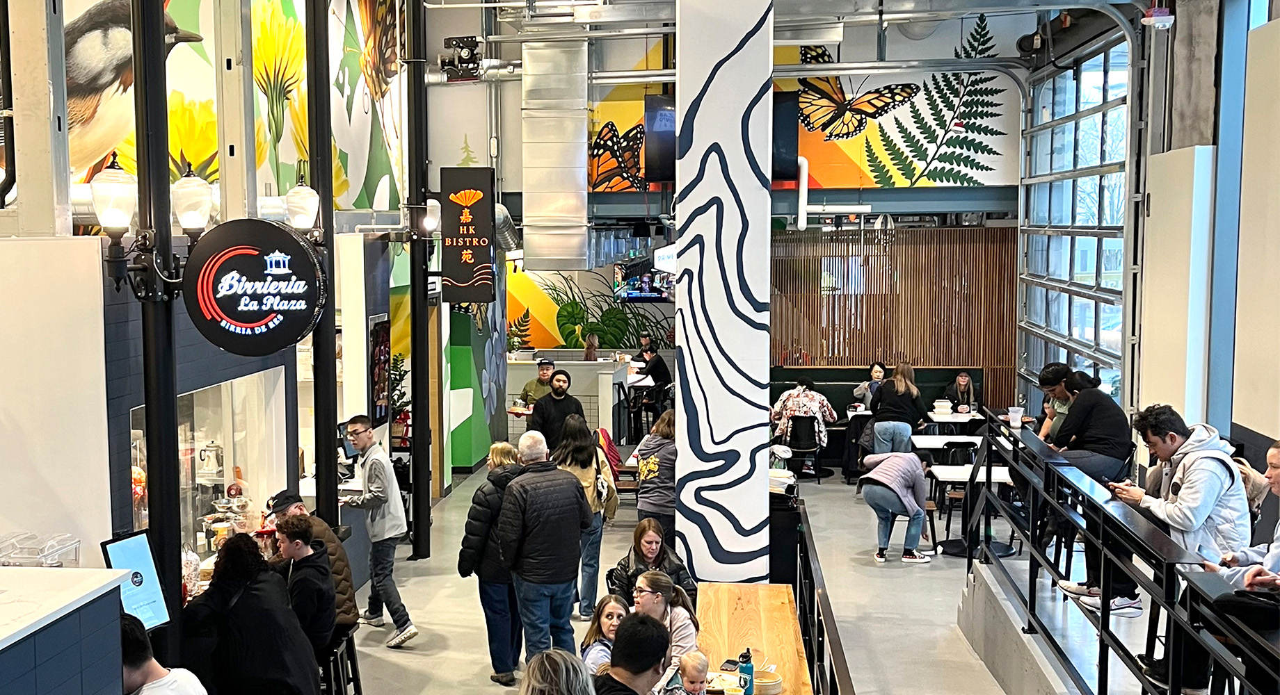 Designed by Oculus Inc. and Woodblock Architecture, the recently opened Flock food hall in Portland is part of the downtown m