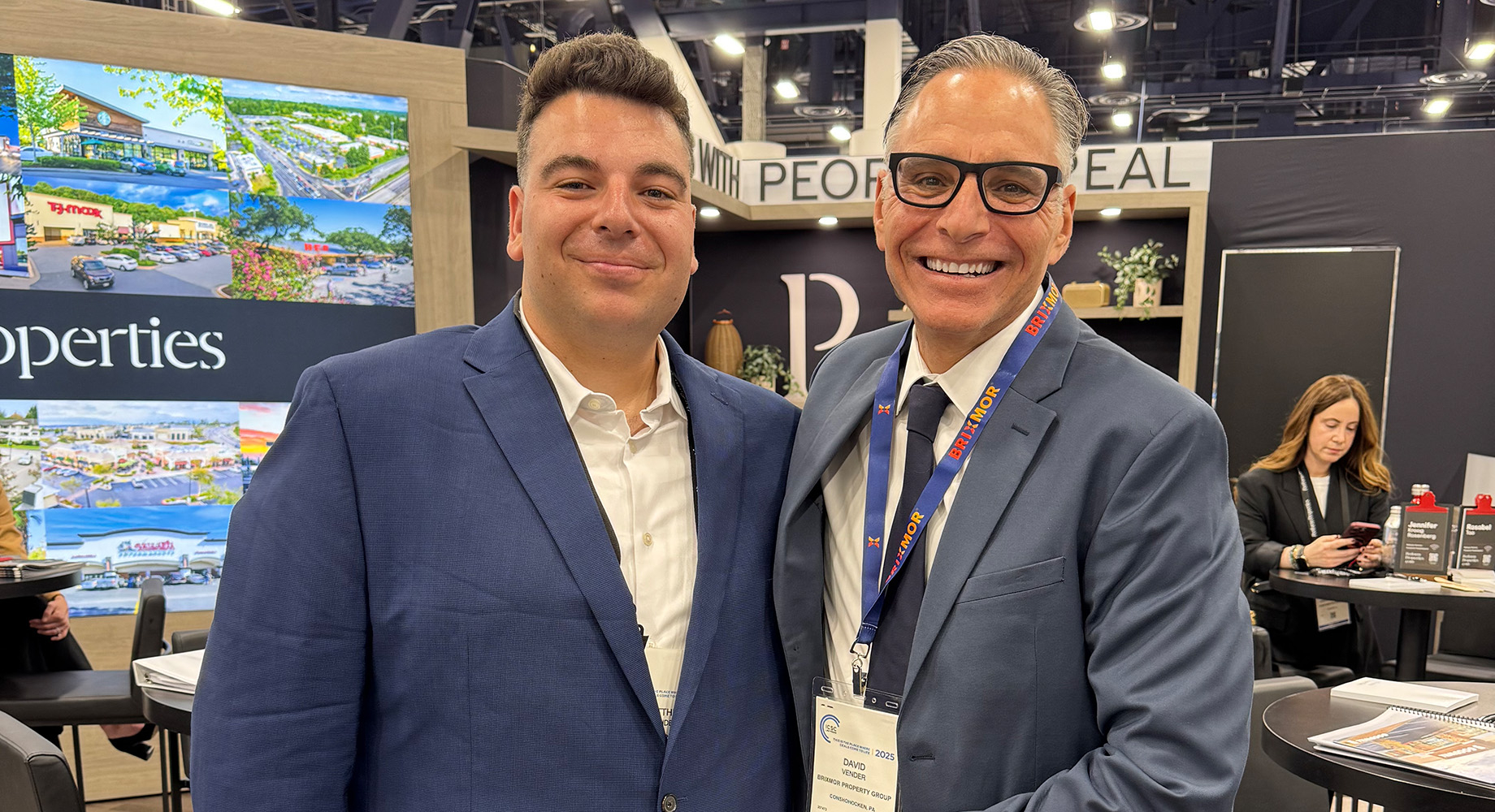 Matthew Vender, left, with his father, longtime Brixmor executive David Vender, at ICSC LAS VEGAS in 2025. By then, Matthew h