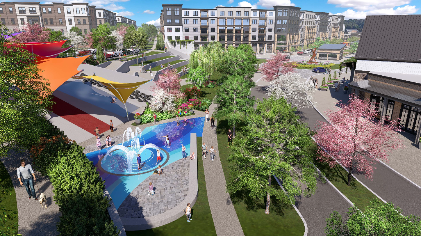 The master plan to redevelop Exton Square into a live-work-play town center takes advantage of the property's topography