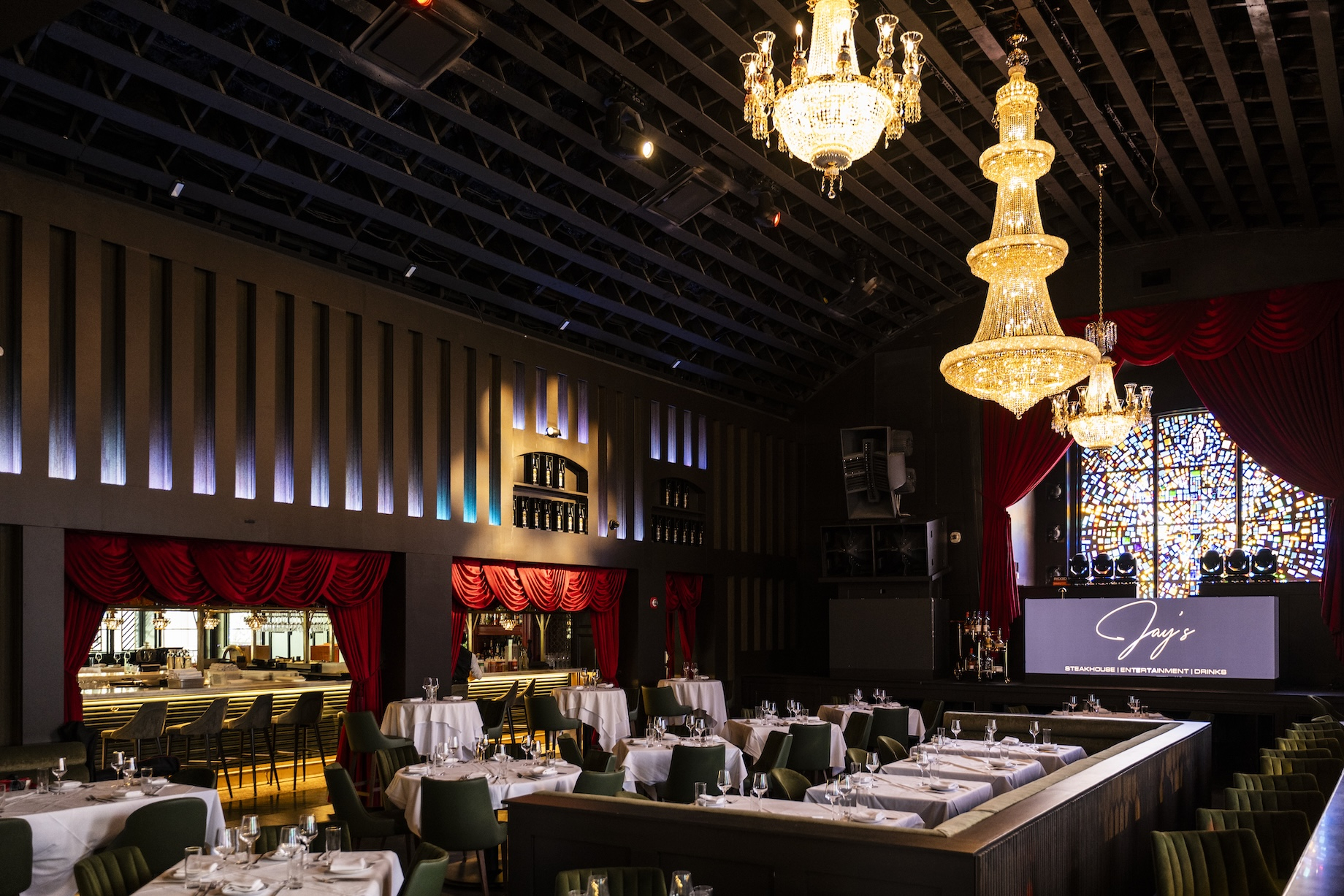 Jay’s preserves the church’s original stained glass windows.