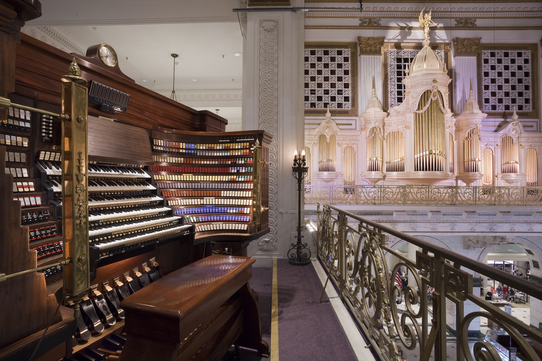 Above is the massive pipe organ in the Macy’s store in Philadelphia’s 114-year-old Wanamaker Building. According to local bro