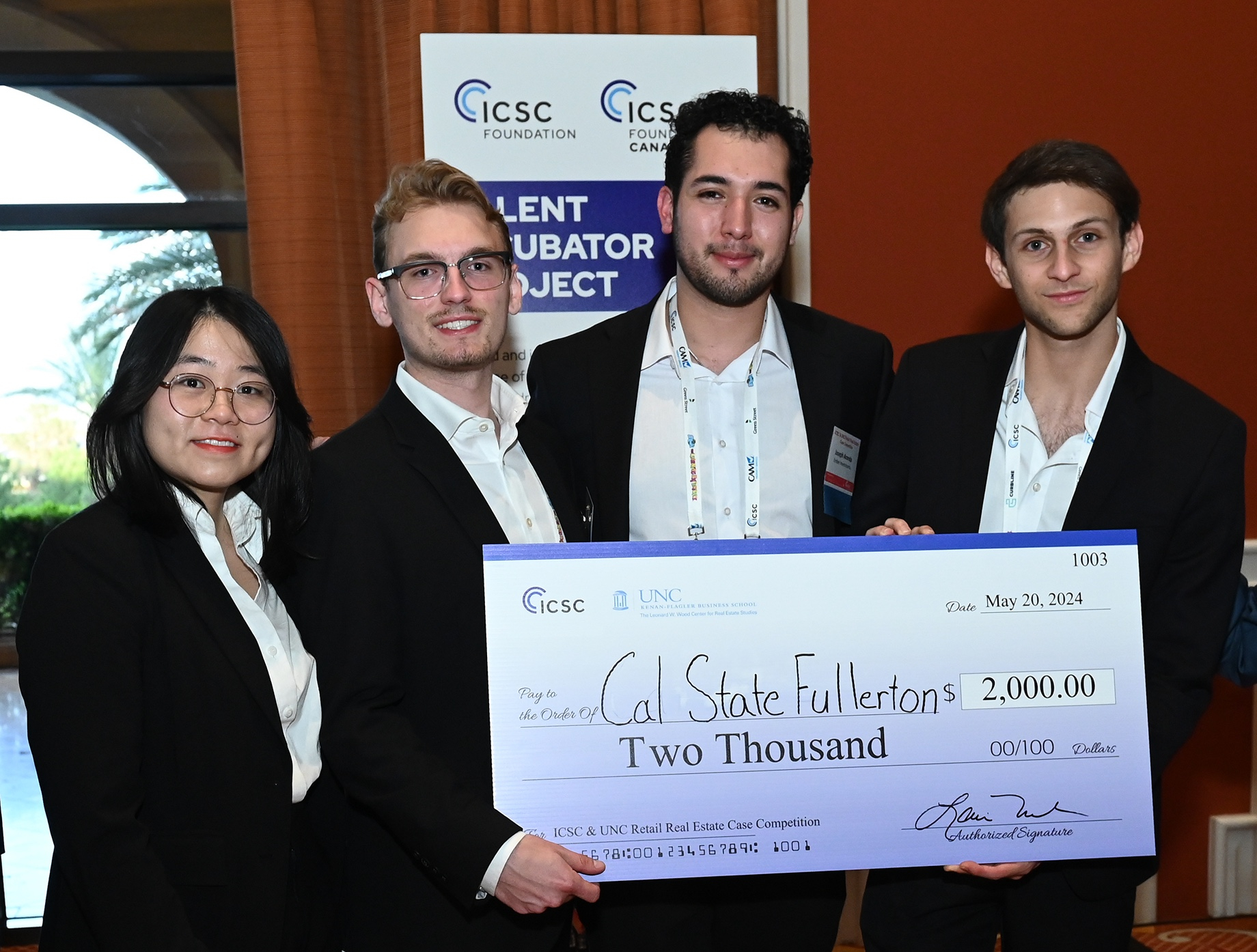 Cal State Fullerton and The University of Mississippi tied for third place, each team winning $2,000. Pictured from left to r