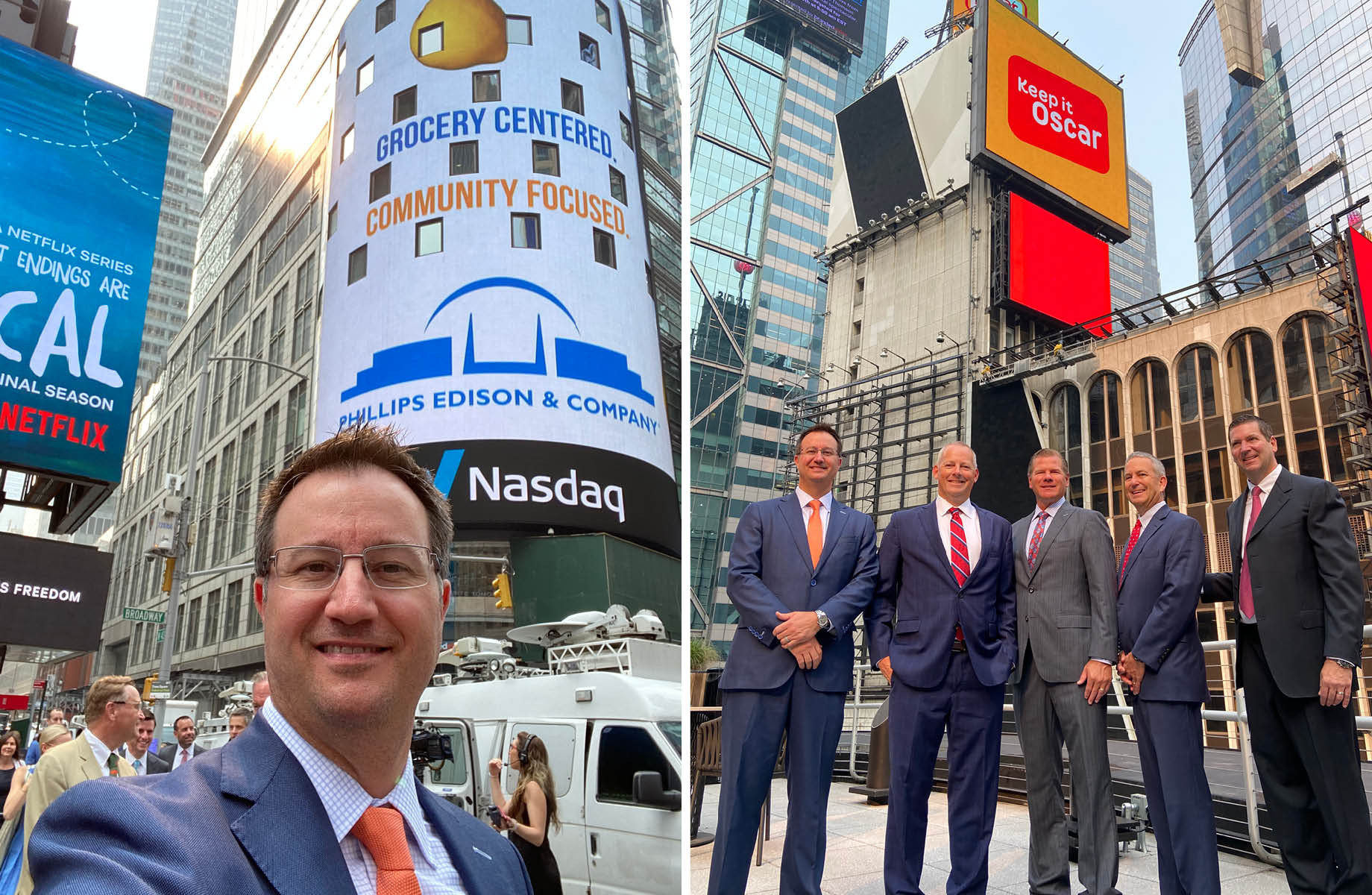 Joe Schlosser and Phillips Edison & Co. executives traveled to New York in July 2021 to ring the Nasdaq opening bell in T