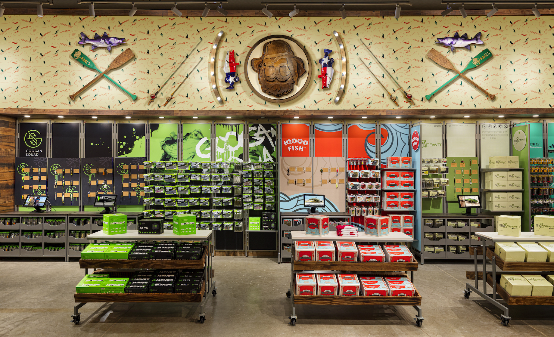 The fishing lure wall at Karl’s. “The clean, simple design and tech-enhanced features make it an intimidation-free shopping e