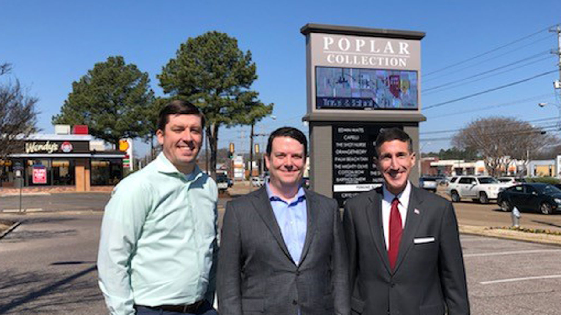 L to r: Tyler McIntosh (ICSC), Josh Poag (Poag Shopping Centers) and  Congressman David Kustoff (R-TN).