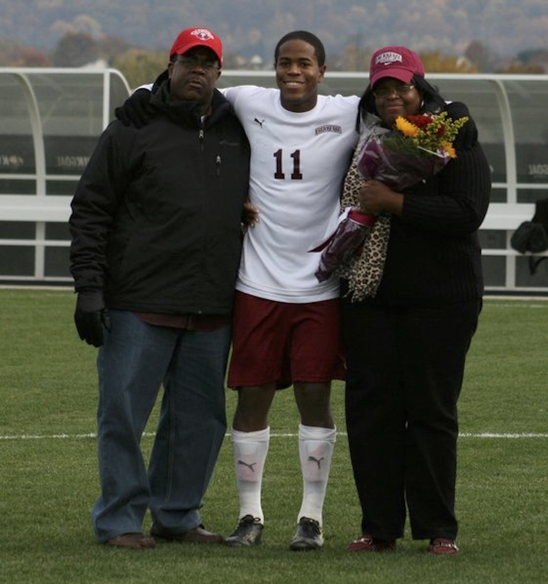 BJ Glenn and his parents at the Lafayette College men’s soccer team’s Senior Day