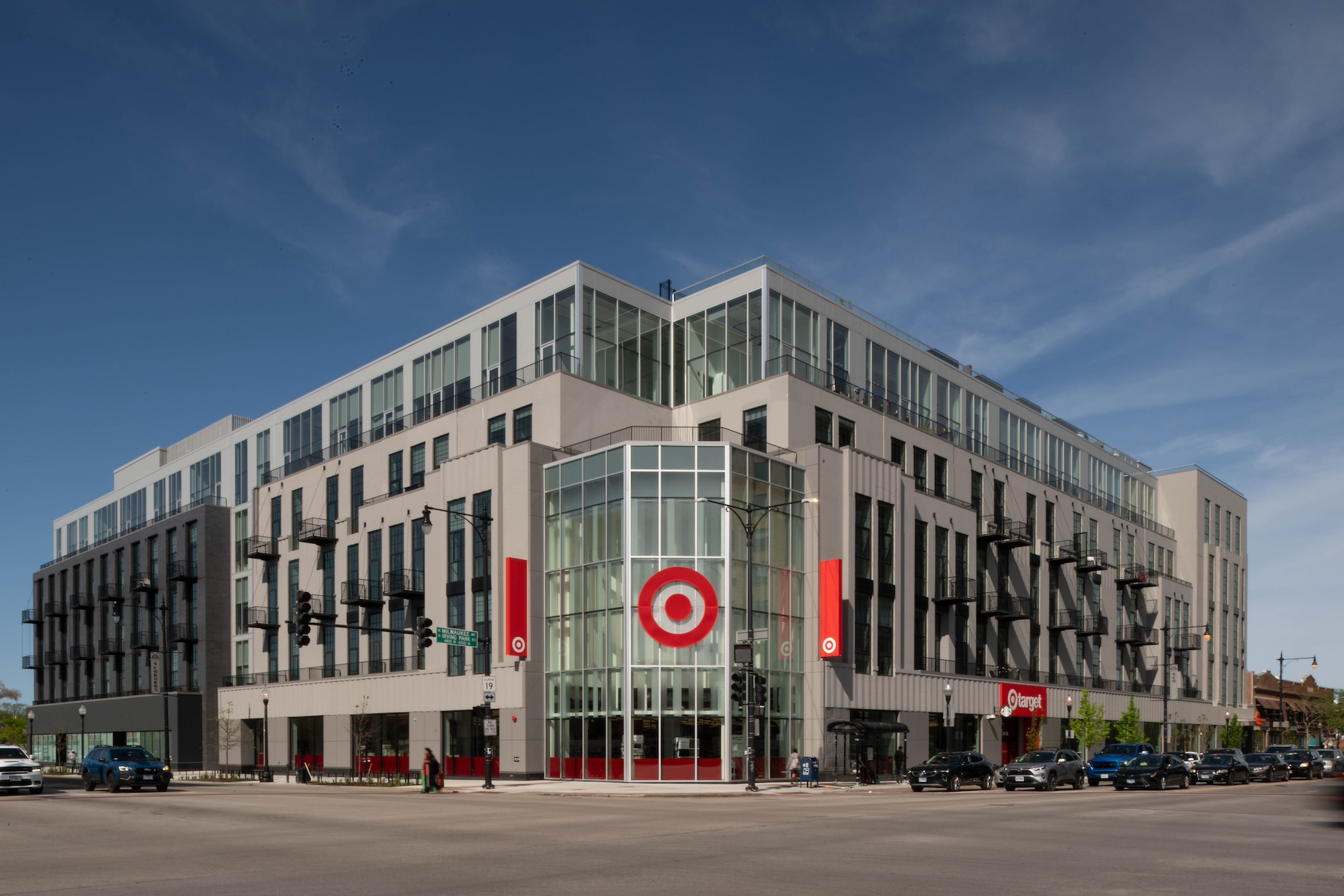 MG2’s design preserved the glass corner of the building, lending Target visibility, and punched floor-to-ceiling windows for 
