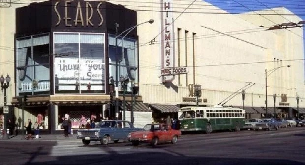 The Six Corners Sears opened in 1938 and is pictured above in the 1960s.