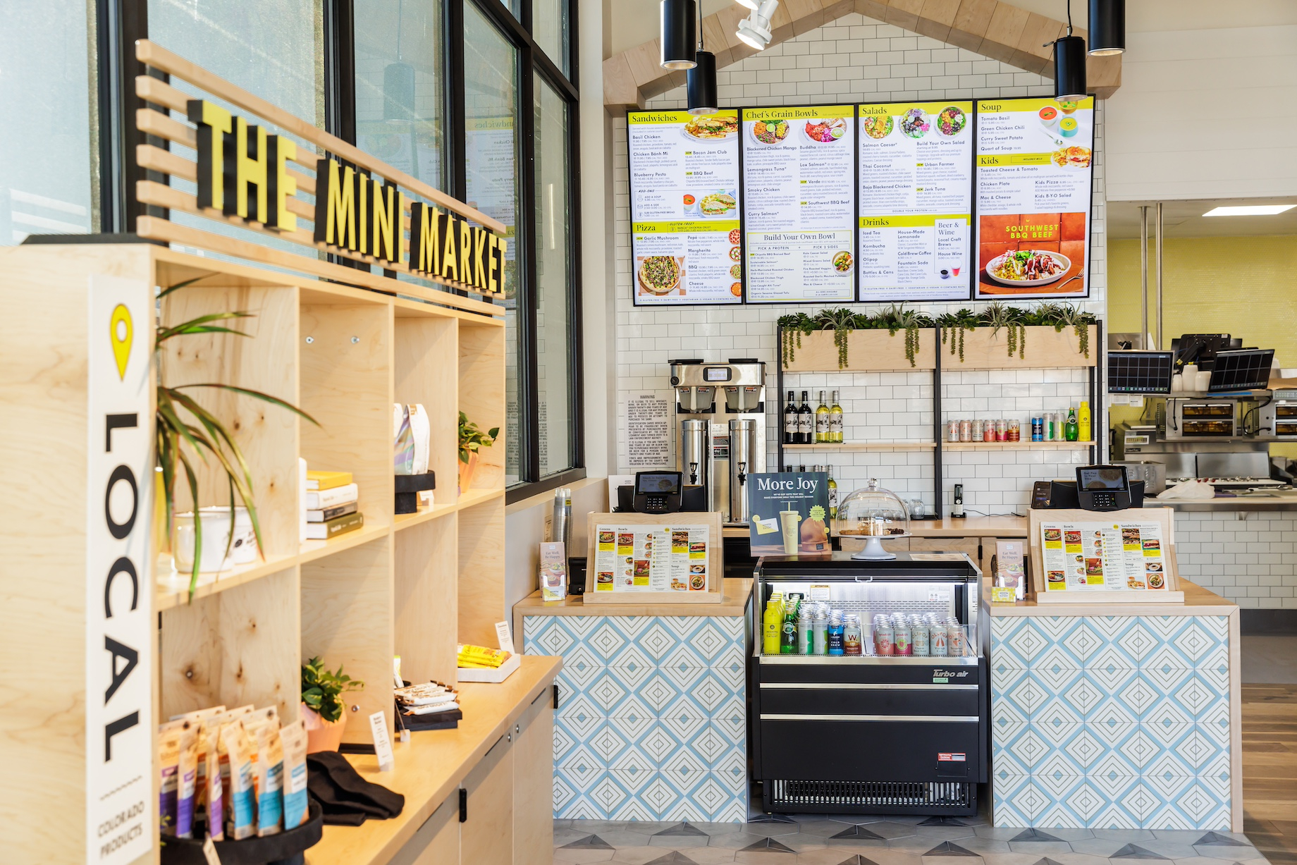 The diverse menu at the newest Modern Market, in Colorado Springs, Colorado. In 2023, Modern Market launched the Mini Market 