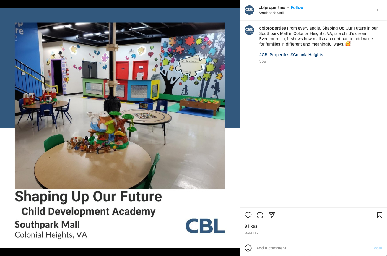 CBL’s social media also is helping redefine what malls mean.
