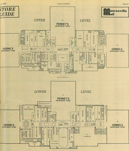 Monroeville Mall store directory in 1969