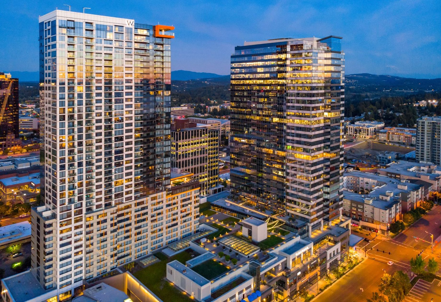 Lincoln Square South, above, includes the W Bellevue hotel, 2 Lincoln Tower luxury apartment building and the 400 Lincoln Squ