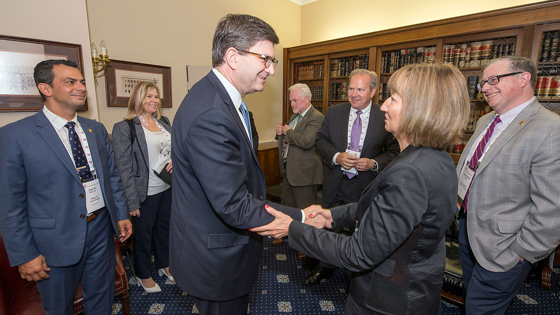 L to r: Jesal Patel (Village of Lincolnwood), Melissa Noesges (Pine Tree), Rep. Brad Schneider (D-IL), Larry Kilduff (JLL), T